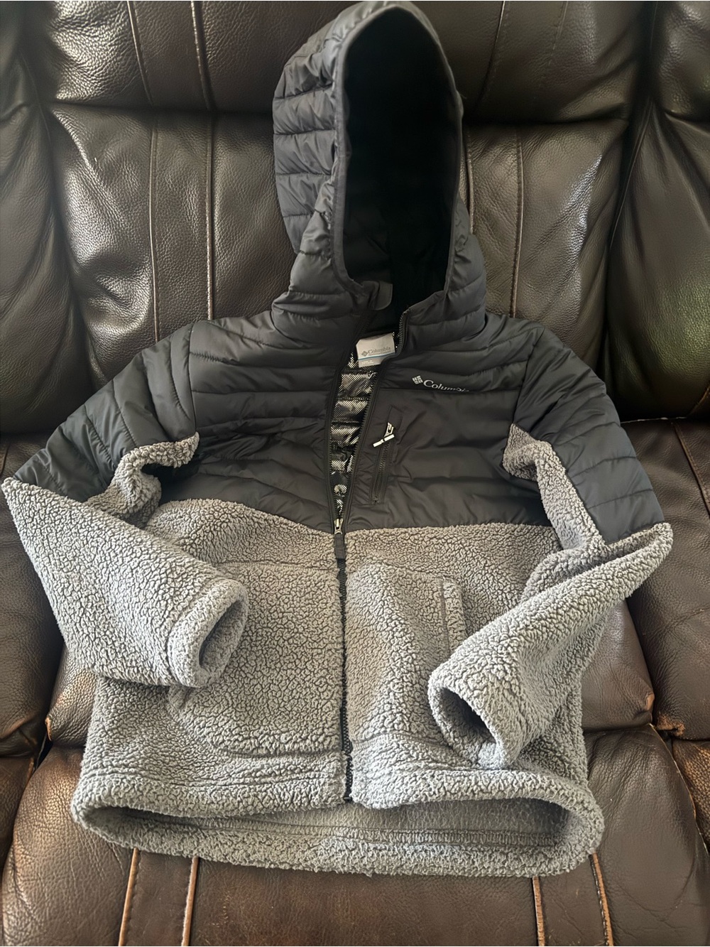 Columbia Black and Gray Sherpa Hooded Jacket - Kids